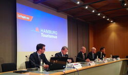 Landespressekonferenz im Hamburger Rathaus mit dem damaligen Bürgermeister Olaf Scholz